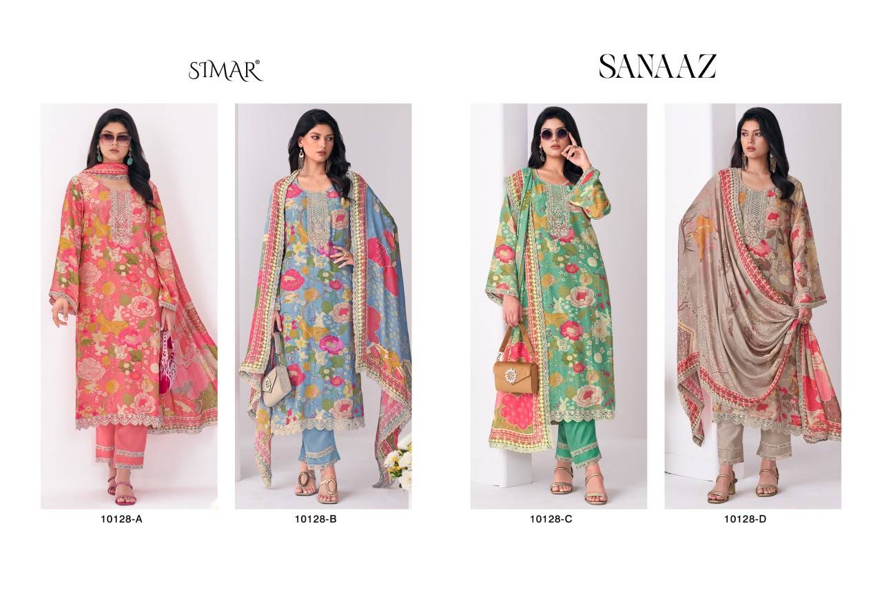 Sanaaz By Glossy 10128A to F Series Stylish Beautiful Colourful Viscose Muslin Dresses At Wholesale Price